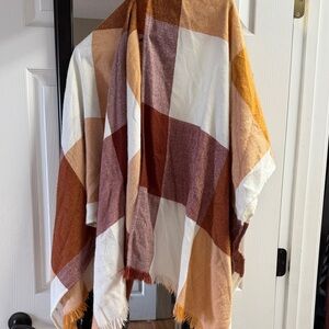 Plaid Poncho Shawl in Warm Tones